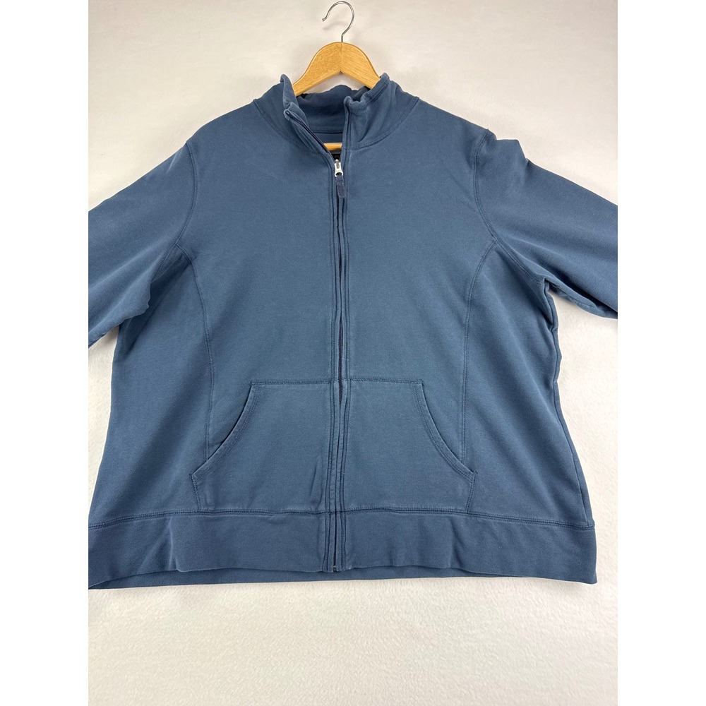 LL Bean Full Zip Jacket Womens 2X Plus Blue Cotton Spandex Mock Neck Pockets